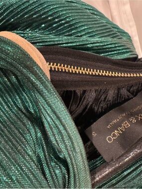 Bronx and Banco Emerald Green Metallic Strapless Pleated Dress